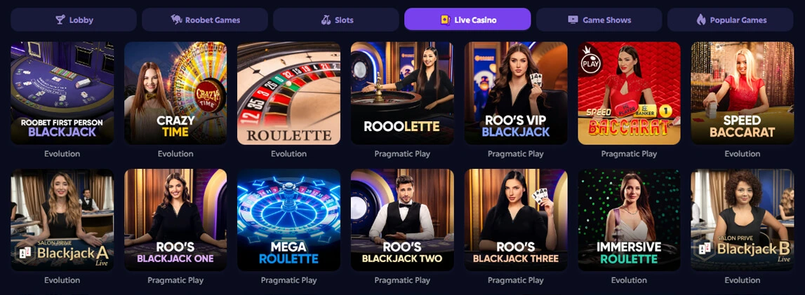 Roobet Live Casino Games